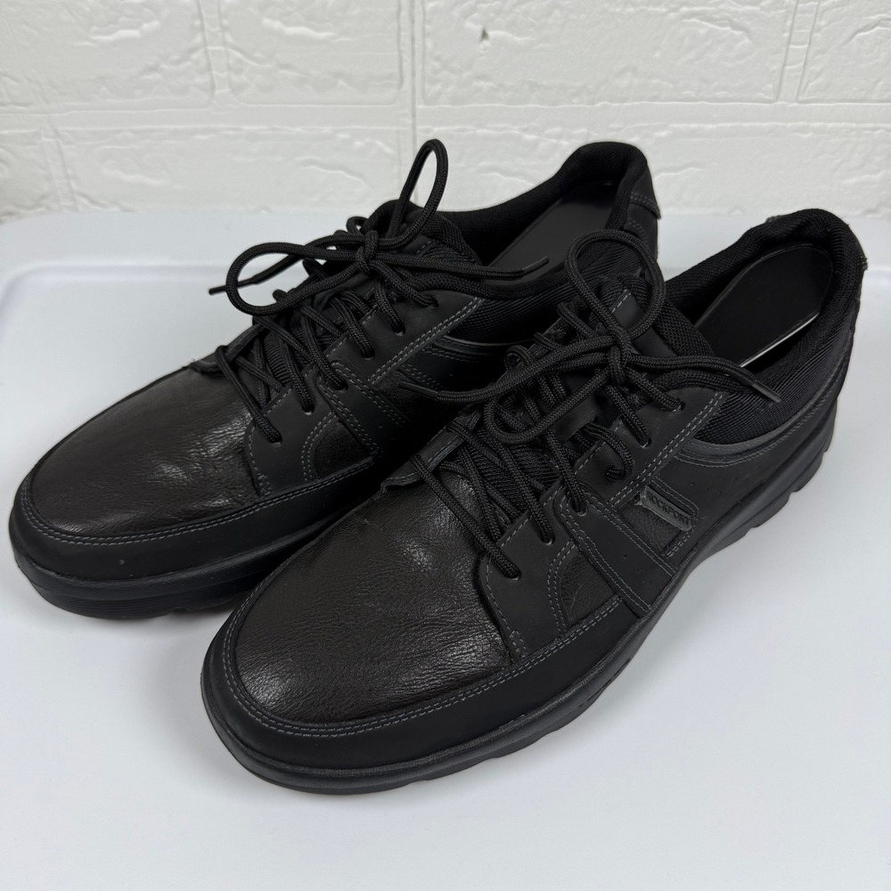 Rockport Walking Shoes Mens 9 Black Leather Lace Up Comfort Casual Sneakers